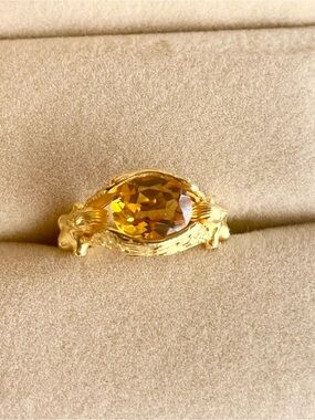Gold-plated genuine Citrine goddess carved band ring
